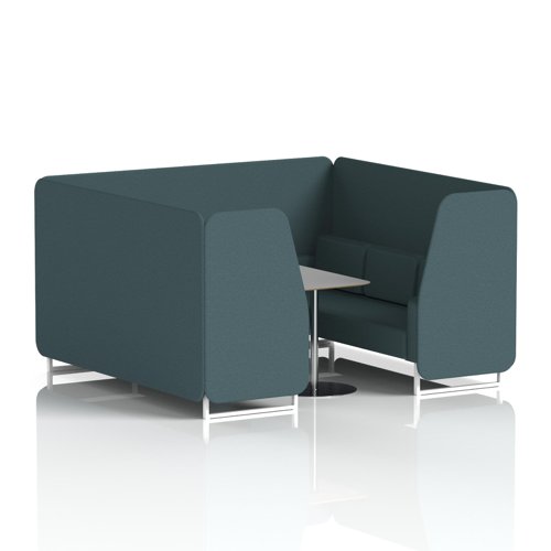 Brixworth 6 Seater Booth With White Legs And Grey Table With Silver Leg In X2 Fabric - Polygon Panels And Sofa