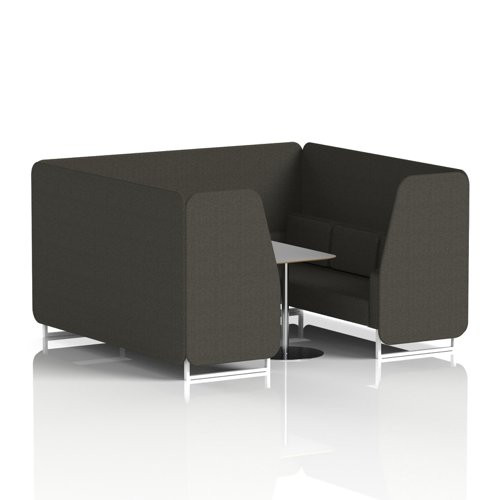 Brixworth 6 Seater Booth With White Legs And Grey Table With Silver Leg In Main Line Flax Fabric - Temple Panels And Sofa