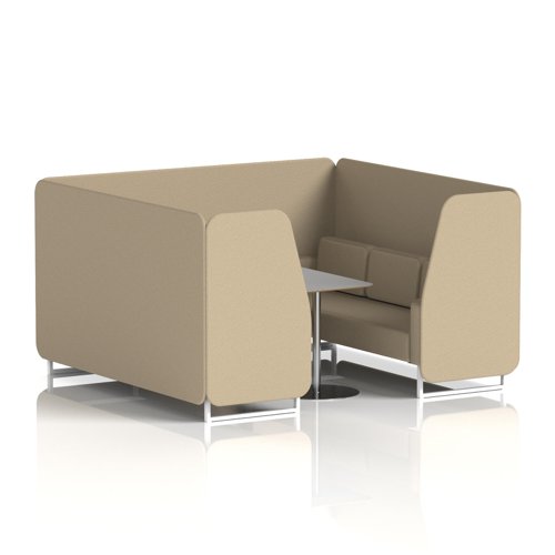 Brixworth 6 Seater Booth With White Legs And Grey Table With Silver Leg In Main Line Flax Fabric - Upminster Panels And Sofa