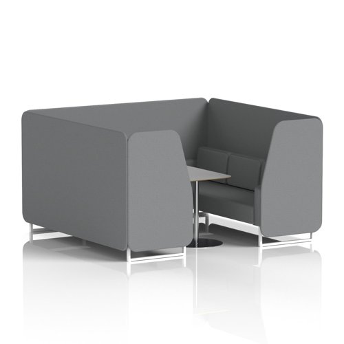Brixworth 6 Seater Booth With White Legs And Grey Table With Silver Leg In Synergy Fabric - Partner Panels And Sofa