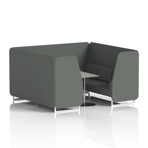 Brixworth 6 Seater Booth With White Legs And Grey Table With Silver Leg In Sumi Fabric - Kobe Panels And Sofa