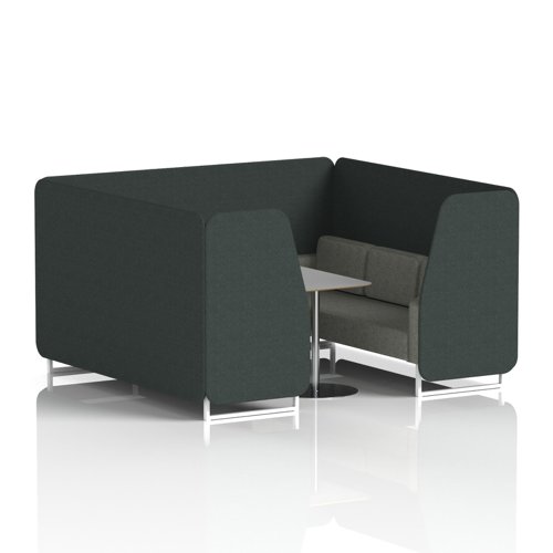 Brixworth 6 Seater Booth With White Legs And Grey Table With Silver Leg In Rivet Fabric - Charcoal Panels And Vitreous Sofa