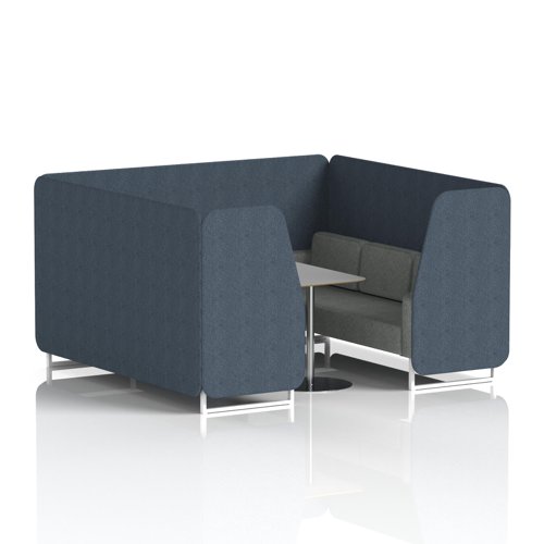 Brixworth 6 Seater Booth With White Legs And Grey Table With Silver Leg In Rivet Fabric - Crucible Panels And Prime Sofa