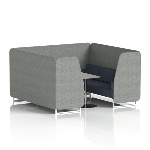 Brixworth 6 Seater Booth With White Legs And Grey Table With Silver Leg In Rivet Fabric - Prime Panels And Crucible Sofa