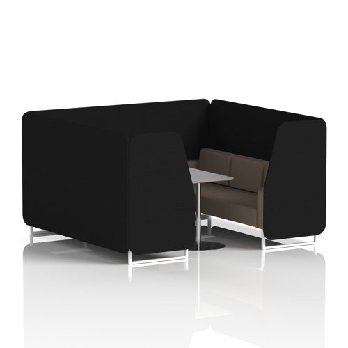 Brixworth 6 Seater Booth With White Legs And Grey Table With Silver Leg In X2 Fabric - Diameter Panels And Theory Sofa