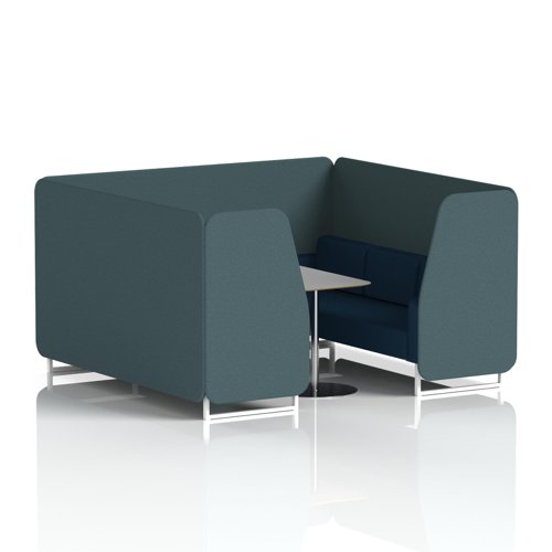 Brixworth 6 Seater Booth With White Legs And Grey Table With Silver Leg In X2 Fabric - Polygon Panels And Calculus Sofa