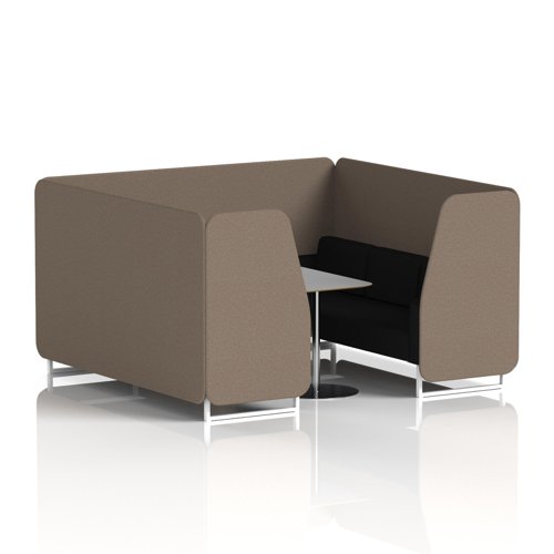 Brixworth 6 Seater Booth With White Legs And Grey Table With Silver Leg In X2 Fabric - Theory Panels And Diameter Sofa