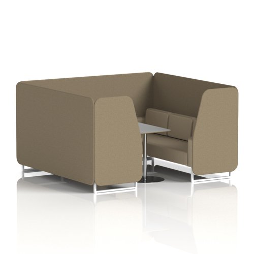 Brixworth 6 Seater Booth With White Legs And Grey Table With Silver Leg In Main Line Flax Fabric - Bank Panels And Upminster Sofa