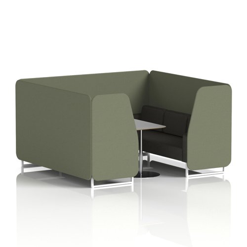 Brixworth 6 Seater Booth With White Legs And Grey Table With Silver Leg In Main Line Flax Fabric - Monument Panels And Temple Sofa