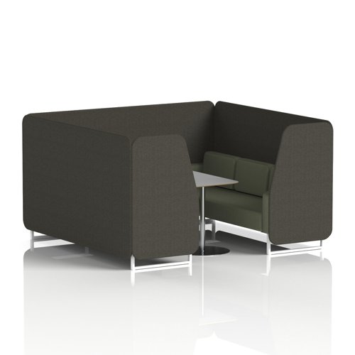 Brixworth 6 Seater Booth With White Legs And Grey Table With Silver Leg In Main Line Flax Fabric - Temple Panels And Monument Sofa