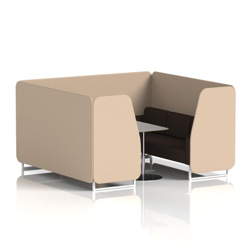 Brixworth 6 Seater Booth With White Legs And Grey Table With Silver Leg In Synergy Fabric - Affix Panels And Wed Sofa