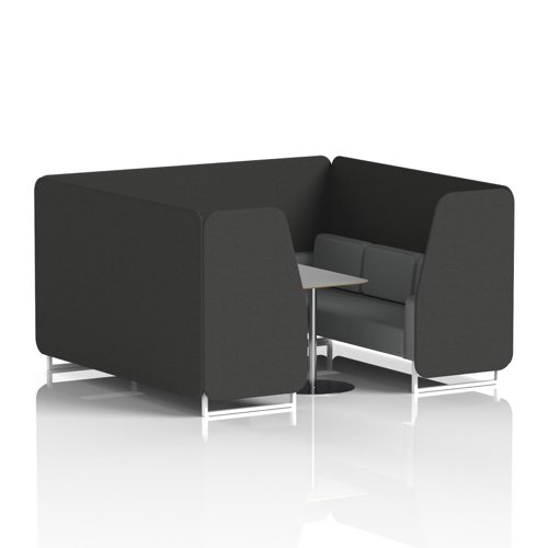 Brixworth 6 Seater Booth With White Legs And Grey Table With Silver Leg In Synergy Fabric - Mix Panels And Partner Sofa