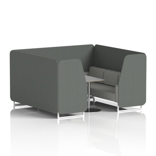 Brixworth 6 Seater Booth With White Legs And Grey Table With Silver Leg In Sumi Fabric - Kobe Panels And Tokyo Sofa