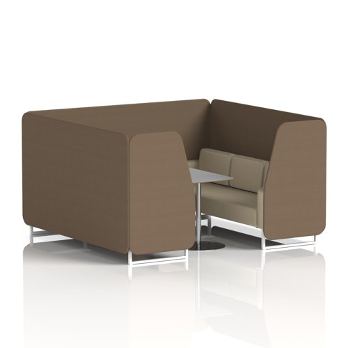 Brixworth 6 Seater Booth With White Legs And Grey Table With Silver Leg In Sumi Fabric - Osaka Panels And Zen Sofa