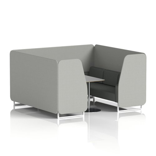 Brixworth 6 Seater Booth With White Legs And Grey Table With Silver Leg In Sumi Fabric - Tokyo Panels And Kobe Sofa