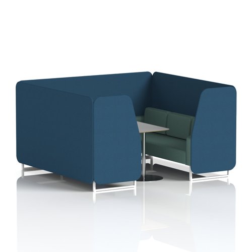 Brixworth 6 Seater Booth With White Legs And Grey Table With Silver Leg In Sumi Fabric - Uto Panels And Handa Sofa