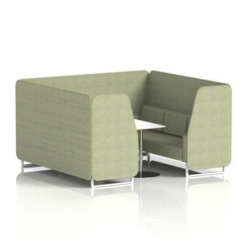 Brixworth 6 Seater Booth With White Legs And White Table With Silver Leg In Rivet Fabric - Burnish Panels And Sofa