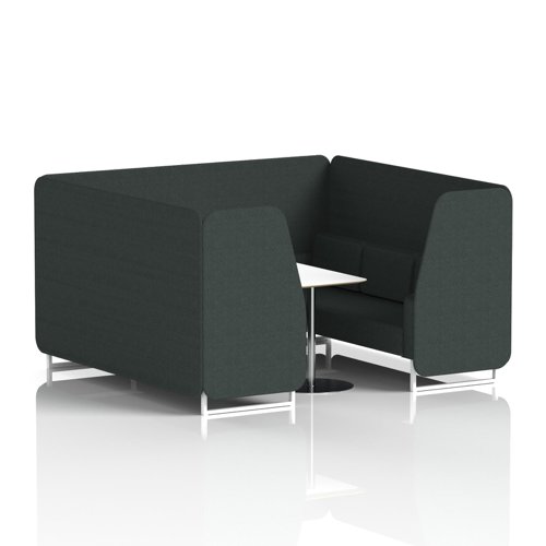 Brixworth 6 Seater Booth With White Legs And White Table With Silver Leg In Rivet Fabric - Charcoal Panels And Sofa