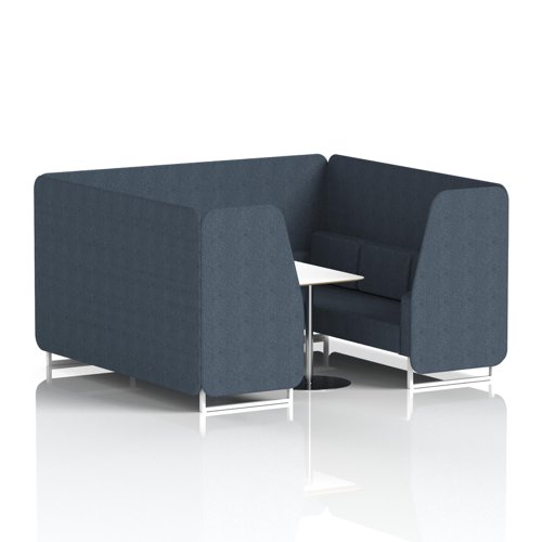 Brixworth 6 Seater Booth With White Legs And White Table With Silver Leg In Rivet Fabric - Crucible Panels And Sofa