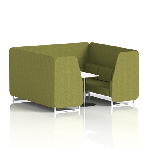 Brixworth 6 Seater Booth With White Legs And White Table With Silver Leg In Rivet Fabric - Olive Panels And Sofa