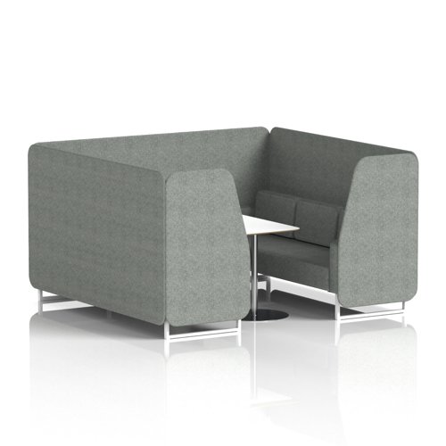 Brixworth 6 Seater Booth With White Legs And White Table With Silver Leg In Rivet Fabric - Prime Panels And Sofa