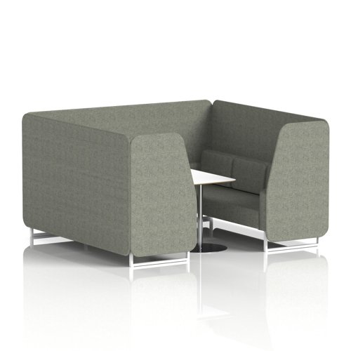 Brixworth 6 Seater Booth With White Legs And White Table With Silver Leg In Rivet Fabric - Vitreous Panels And Sofa