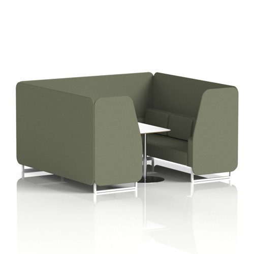 Brixworth 6 Seater Booth With White Legs And White Table With Silver Leg In Main Line Flax Fabric - Monument Panels And Sofa