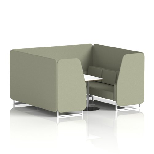 Brixworth 6 Seater Booth With White Legs And White Table With Silver Leg In Main Line Flax Fabric - Newbury Panels And Sofa