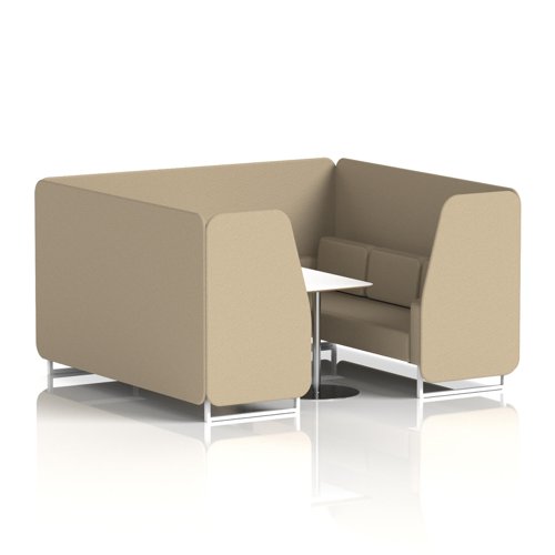 Brixworth 6 Seater Booth With White Legs And White Table With Silver Leg In Main Line Flax Fabric - Upminster Panels And Sofa