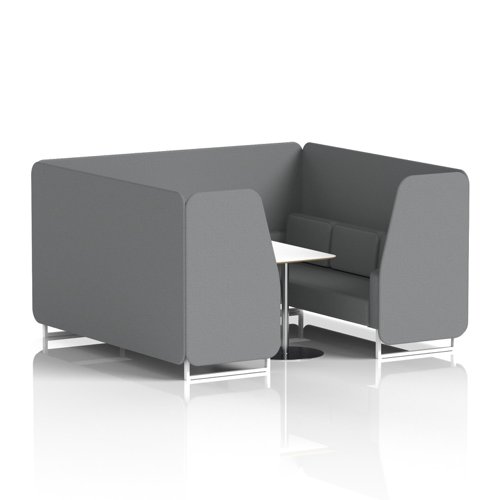 Brixworth 6 Seater Booth With White Legs And White Table With Silver Leg In Synergy Fabric - Partner Panels And Sofa