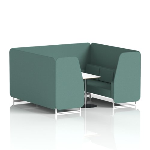 Brixworth 6 Seater Booth With White Legs And White Table With Silver Leg In Sumi Fabric - Handa Panels And Sofa