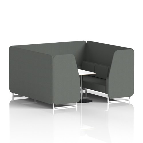 Brixworth 6 Seater Booth With White Legs And White Table With Silver Leg In Sumi Fabric - Kobe Panels And Sofa