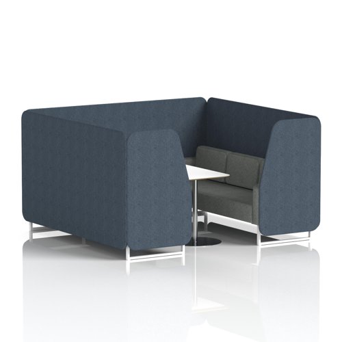 Brixworth 6 Seater Booth With White Legs And White Table With Silver Leg In Rivet Fabric - Crucible Panels And Prime Sofa