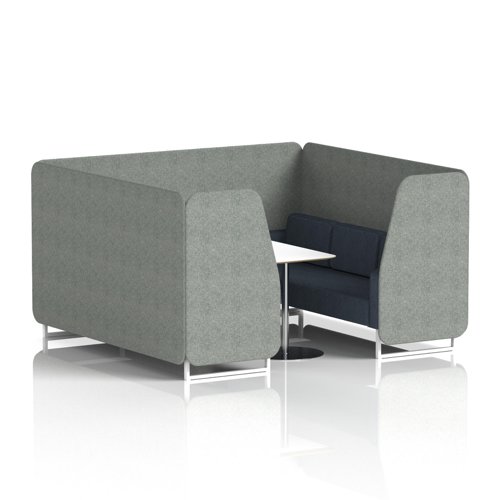 Brixworth 6 Seater Booth With White Legs And White Table With Silver Leg In Rivet Fabric - Prime Panels And Crucible Sofa