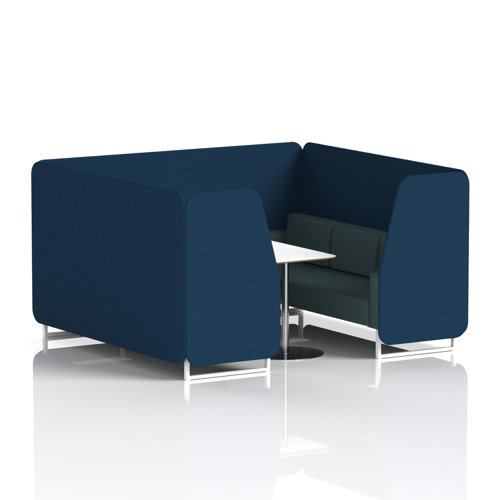 Brixworth 6 Seater Booth With White Legs And White Table With Silver Leg In X2 Fabric - Calculus Panels And Polygon Sofa
