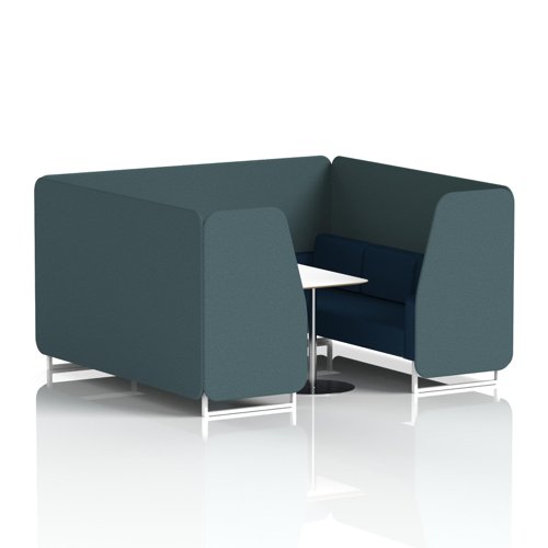 Brixworth 6 Seater Booth With White Legs And White Table With Silver Leg In X2 Fabric - Polygon Panels And Calculus Sofa