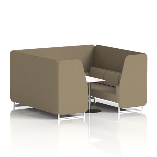Brixworth 6 Seater Booth With White Legs And White Table With Silver Leg In Main Line Flax Fabric - Bank Panels And Upminster Sofa