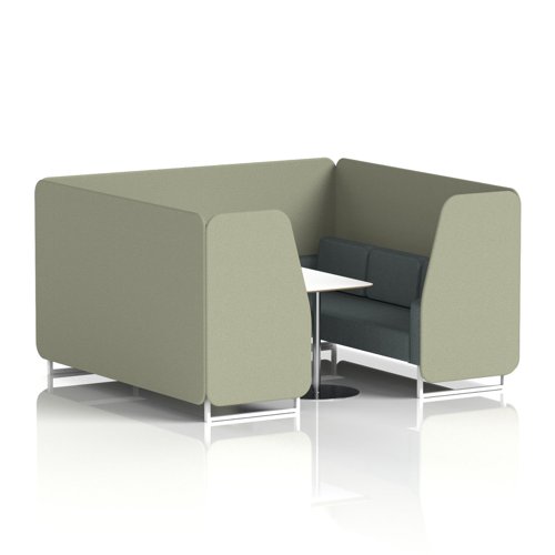 Brixworth 6 Seater Booth With White Legs And White Table With Silver Leg In Main Line Flax Fabric - Newbury Panels And Westminster Sofa