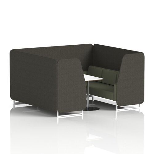 Brixworth 6 Seater Booth With White Legs And White Table With Silver Leg In Main Line Flax Fabric - Temple Panels And Monument Sofa