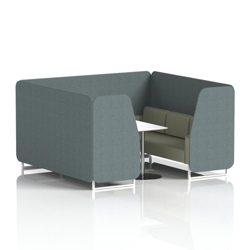 Brixworth 6 Seater Booth With White Legs And White Table With Silver Leg In Main Line Flax Fabric - Westminster Panels And Newbury Sofa