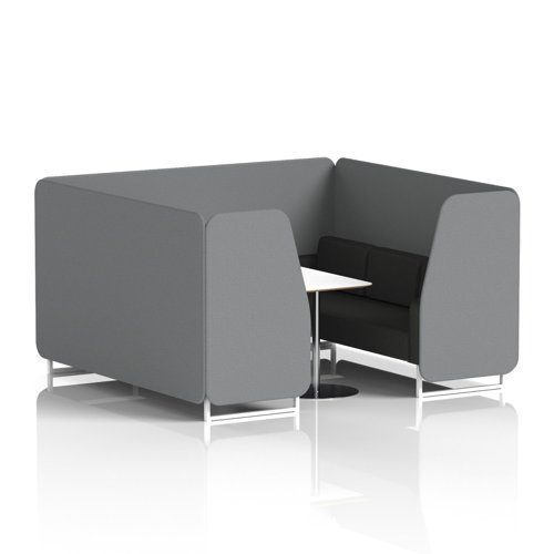 Brixworth 6 Seater Booth With White Legs And White Table With Silver Leg In Synergy Fabric - Partner Panels And Mix Sofa