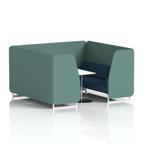 Brixworth 6 Seater Booth With White Legs And White Table With Silver Leg In Sumi Fabric - Handa Panels And Uto Sofa