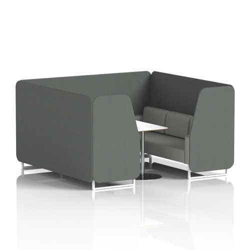 Brixworth 6 Seater Booth With White Legs And White Table With Silver Leg In Sumi Fabric - Kobe Panels And Tokyo Sofa