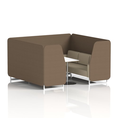 Brixworth 6 Seater Booth With White Legs And White Table With Silver Leg In Sumi Fabric - Osaka Panels And Zen Sofa