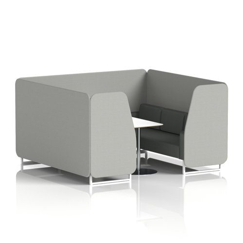 Brixworth 6 Seater Booth With White Legs And White Table With Silver Leg In Sumi Fabric - Tokyo Panels And Kobe Sofa