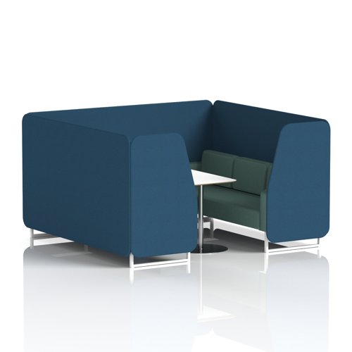 Brixworth 6 Seater Booth With White Legs And White Table With Silver Leg In Sumi Fabric - Uto Panels And Handa Sofa
