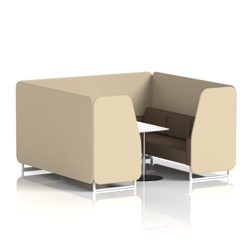 Brixworth 6 Seater Booth With White Legs And White Table With Silver Leg In Sumi Fabric - Zen Panels And Osaka Sofa