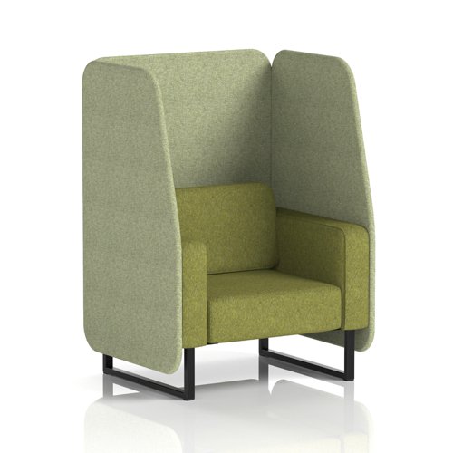 Brixworth 1 Seater Open Booth With Black Legs In Rivet Fabric - Burnish Panels And Olive Sofa