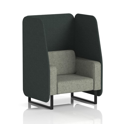 Brixworth 1 Seater Open Booth With Black Legs In Rivet Fabric - Charcoal Panels And Vitreous Sofa
