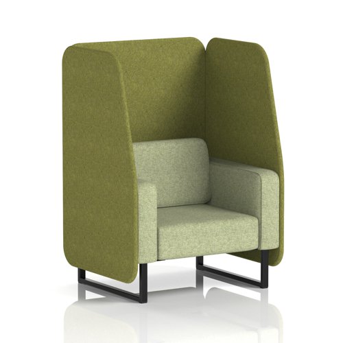 Brixworth 1 Seater Open Booth With Black Legs In Rivet Fabric - Olive Panels And Burnish Sofa